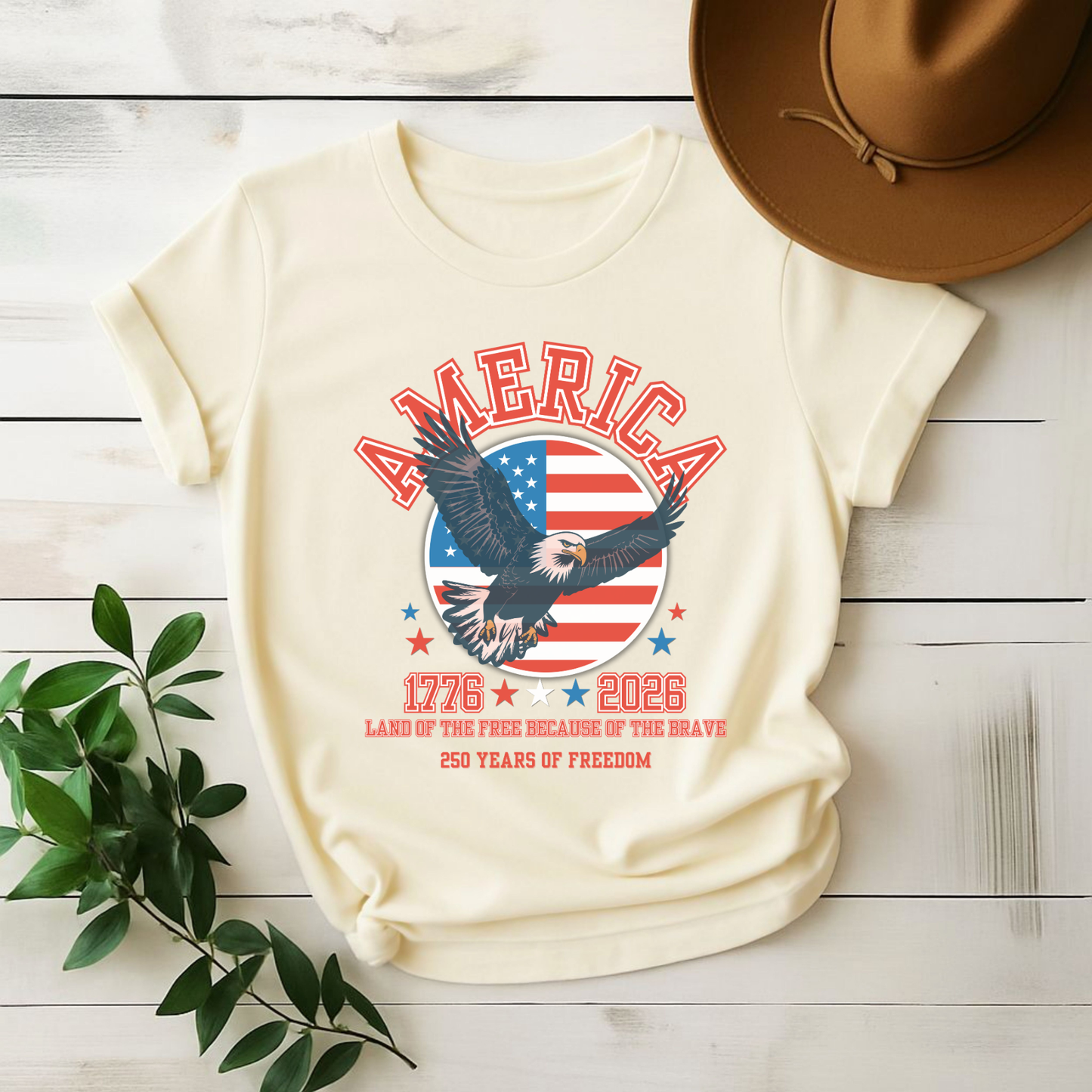 AMERICA Land of the Free Because of the Brave Tee, Soaring Eagle, 250th Anniversary, Independence Day Shirt, 1776 Shirt, 4th of July Shirt
