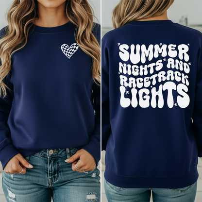 Summer Nights and Racetrack Lights Crewneck Sweatshirt, Race Track Apparel, Summer Nights, Race Day, Racing