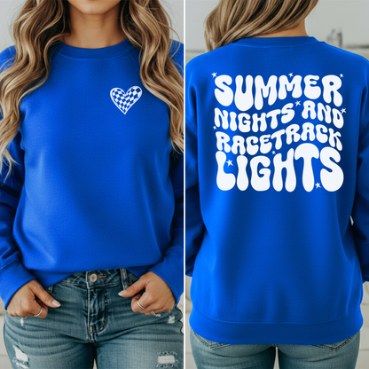 Summer Nights and Racetrack Lights Crewneck Sweatshirt, Race Track Apparel, Summer Nights, Race Day, Racing
